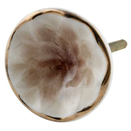 Brown Cut Ceramic Cabinet Knob in Silver Fitting